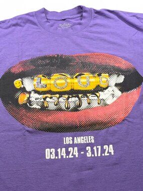 Rolling Loud LA 2024 Loud Mouth Grill Rap Bling Rhinestone Purple Tee Large